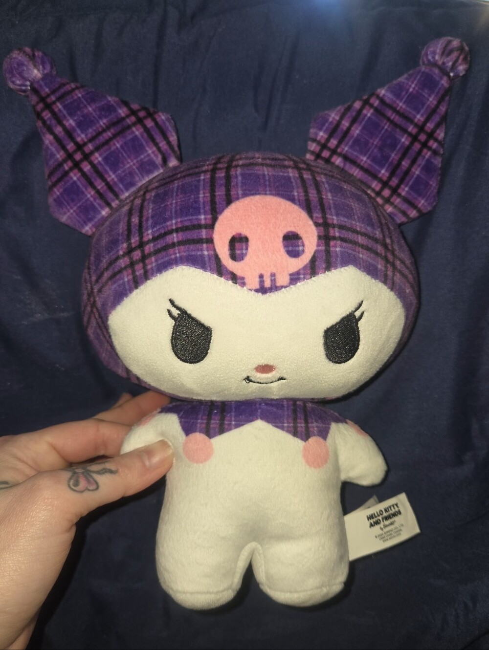 ♡♡Kuromi Plush Doll - Purple Plaid Skull Design